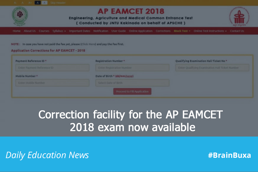 Correction facility for the AP EAMCET 2018 exam now available