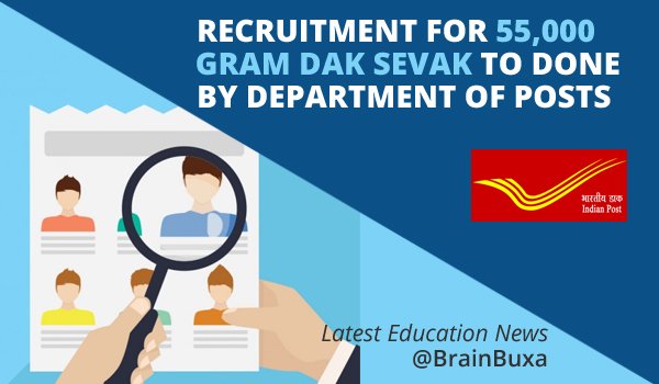 Recruitment for  55,000 gram dak sevak to done by department of posts