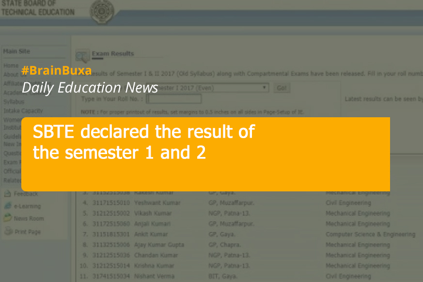 SBTE declared the result of the semester 1 and 2