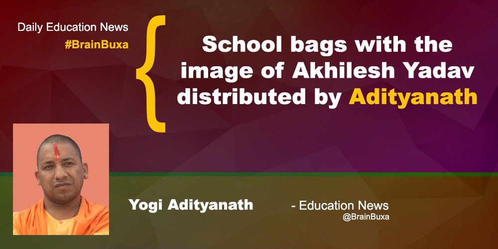 School bags with the image of Akhilesh Yadav distributed by Adityanath